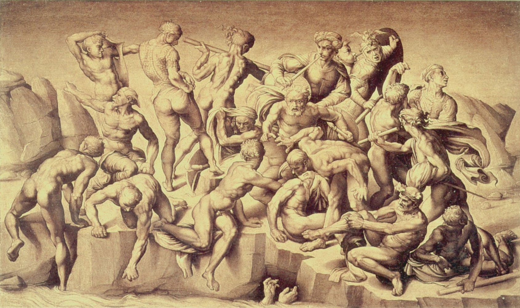 Cascina Savaşı için Michelangelo'nun kayıp tasarımından Bastiano da Sangallo'nun yaptığı kopya